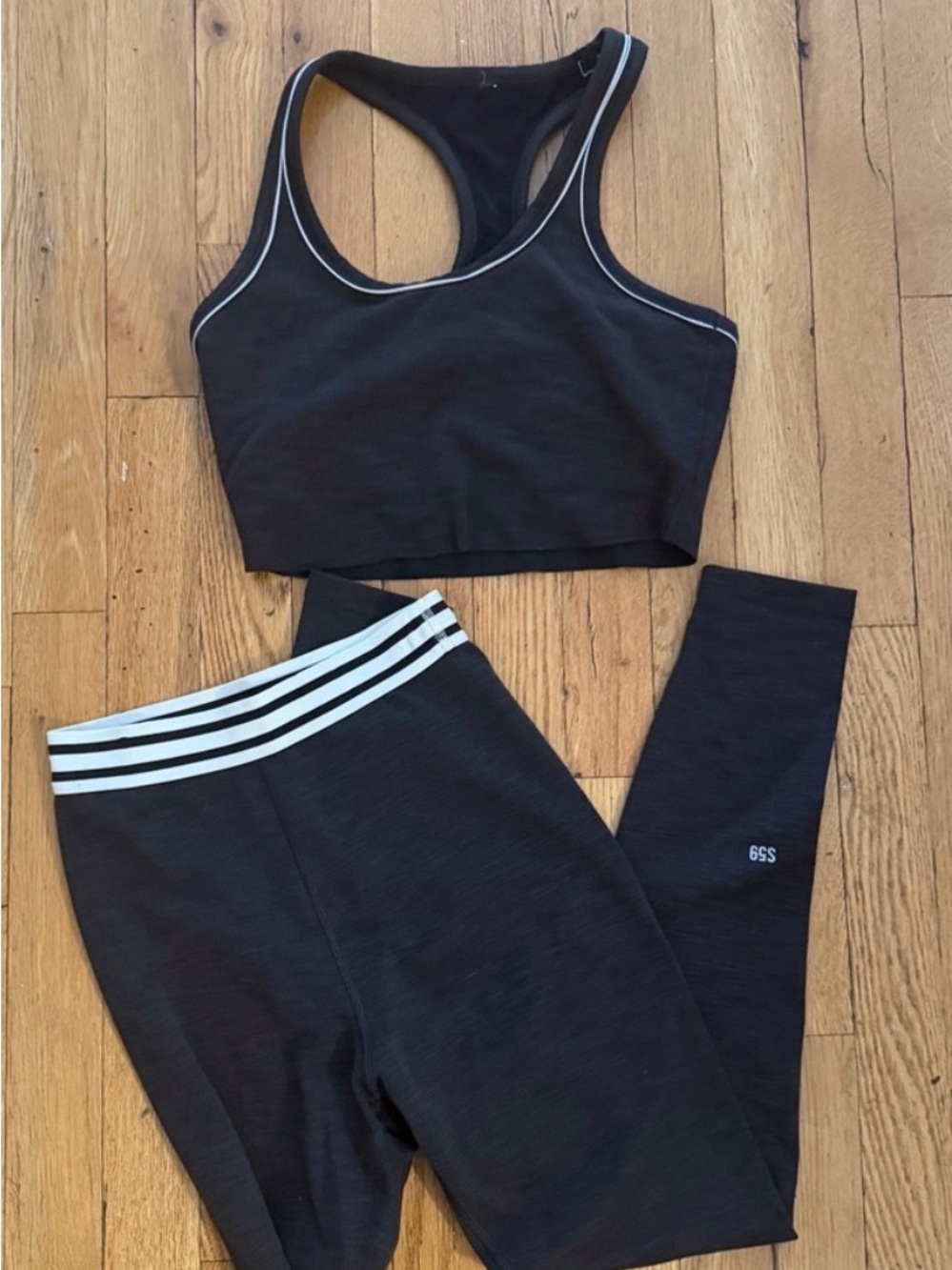 Splits59 Black Crop Tank and Leggings Set with White Trim